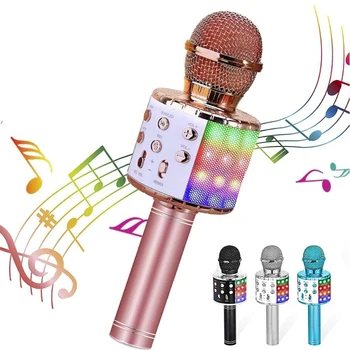 Belaidžio microfono Karaoke USB Mikrofonas Nešiojamų Mike Namų KTV Grotuvas su Šokių LED Žibintai, Įrašymo Funkcija, Mic