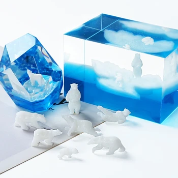 3 Vnt/Set Minkšti Plastikiniai Polar Bear Modeliai Epoksidinės užpildų Crystal Resin 