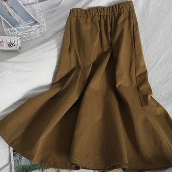 Pavasarį naują korėjos atsitiktinis palaidų ilgas sijonas korėjos studentų vientisa spalva-line kelio sijonas moterims aukšto juosmens įrankiai sijonas tendencija