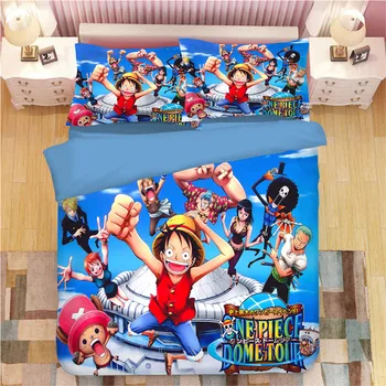 Namų Tekstilės Animacinių, Anime ONE Piece Karalius Dydžio Patalynės Komplektas Lova Užvalkalai 3pcs Šalikas Patalynės Komplektai Antklode Padengti Užvalkalas