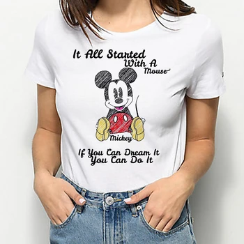 Pelės Mickey Minnie Mėgėjams Spausdinti Juokingi Marškinėliai Moterims Trumpomis Rankovėmis Apvalios T-Shirt Mados Hip-Hop Streetwear Viršūnes Unisex