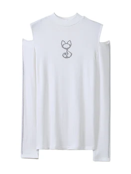 Moterų Viršūnių Long Sleeve Tee Marškinėliai Femme 2020 M. Pavasarį Y2k Marškinėliai Gręžimo Katė Mielas korėjos Streetwear Atvirų Pečių Marškinėlius XC024
