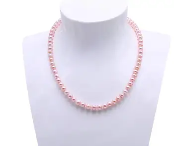 Moterų Papuošalai gamtos pearl 8mm raudonos perlas 925 sidabro užsegimas karoliai Natūralių gėlavandenių perlų dovana 17