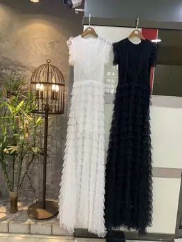 2019 Naujas Moterų baltas juodas Akių O-Kaklo, rankovių Vestidos Maxi suknelė Bodycon Įžymybė vakare Šalis Suknelė dropshipping