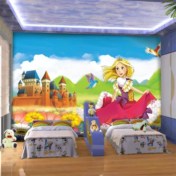 Pritaikoma animacinių filmų mergaitė, princesės pilis miegamasis, vaikų kambarys, sofa-tapetai darželio tapetai pramogų parkas, didelės freskos