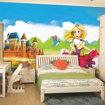 Pritaikoma animacinių filmų mergaitė, princesės pilis miegamasis, vaikų kambarys, sofa-tapetai darželio tapetai pramogų parkas, didelės freskos