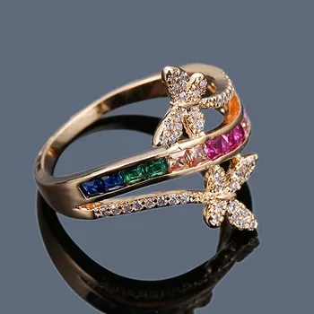 Mados Žiedai moterims anillos vaivorykštė spalvotų brangakmenių kristalų aukso baltos sidabro spalvos deimantų, šaliai, papuošalai bijoux