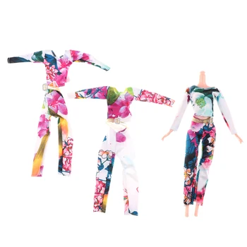 Vieną Rinkinį Lėlės aprangą Spausdinti Gėlių Ilgos kelnės + Viršūnes Rankų darbo Partijos Aprangą Lėlės 28CM-30CM Fashional Dizainas