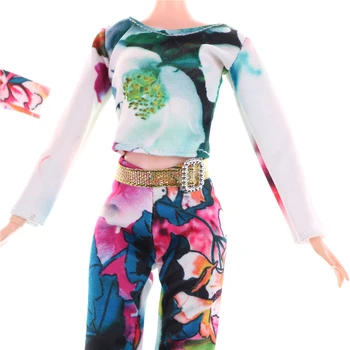 Vieną Rinkinį Lėlės aprangą Spausdinti Gėlių Ilgos kelnės + Viršūnes Rankų darbo Partijos Aprangą Lėlės 28CM-30CM Fashional Dizainas
