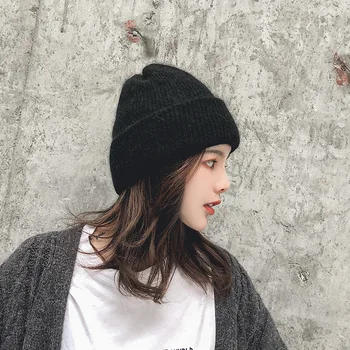 Hat Moterų Žiemos korėjos stiliaus Mados Universalus 2019 Pietų Korėja Rudenį & Žiemą Storas Studentų INS Baltas Megztas Vilnos Kepurė