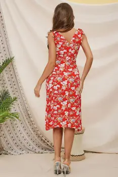 Moterims Gėlių Spausdinti Suknelė-Line V-Kaklo Aukštos Juosmens Kelio-lengt korėjos Vasaros Naujus Moteris Vintage Mados prancūzijos Elegantiškos Suknelės
