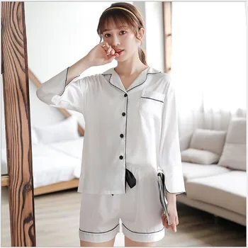 Fdfklak Šilko Pižama Dviejų Dalių Komplektas Vasaros Naktį Dėvėti Moterims Nustatyti Pijama Feminino 2020 M. Pavasarį Naujas Moterų Sleepwear Pyjama Rinkinys