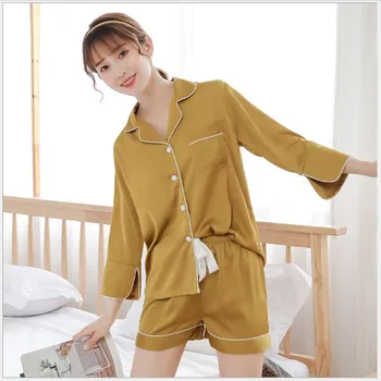 Fdfklak Šilko Pižama Dviejų Dalių Komplektas Vasaros Naktį Dėvėti Moterims Nustatyti Pijama Feminino 2020 M. Pavasarį Naujas Moterų Sleepwear Pyjama Rinkinys