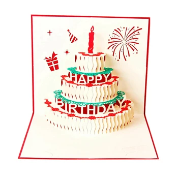 Laimingo Gimtadienio Atvirukas Sveikinimo Dovanų Kortelės Popieriaus 3D Rankų darbo Iki pjovimas Lazeriu Derliaus Pyragas su Paketas