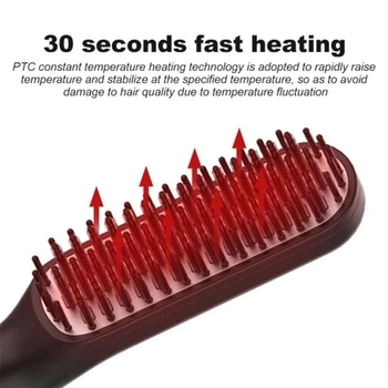 Barzda tiesinimo priemonė 3-In-1 Anti-Nusiplikymas Barzda Šukos tiesinimo priemonė Vyrams Smart Hot Comb Plaukų ištiesinimo priemonės ES Plug