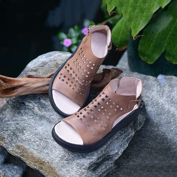 Johnature Retro Sandalai 2020 Nauja Pavasario Vasaros Moterų Bateliai Natūralios Odos Hook & Loop Pleištai Atsitiktinis Platforma Ponios Sandalai