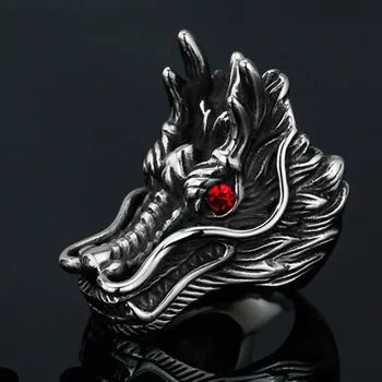 Black metalo Red gem akis didelis drakonas galva žiedas Kinų Zodiako Drakono žiedas vyrams Gimtadienio dovana vaikams Etninės minimalistinis juvelyrikos