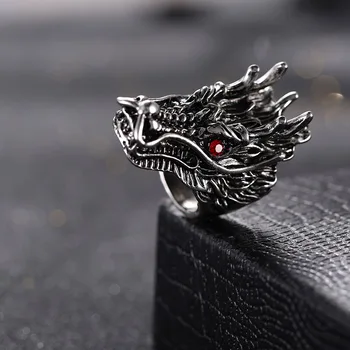 Black metalo Red gem akis didelis drakonas galva žiedas Kinų Zodiako Drakono žiedas vyrams Gimtadienio dovana vaikams Etninės minimalistinis juvelyrikos