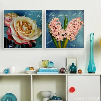Medvilnės be rėmelio sielovados mėlyna laišką gėlės drobės spaudiniai aliejaus tapybai atspausdintas ant medvilnės sienos meno apdailos nuotraukas