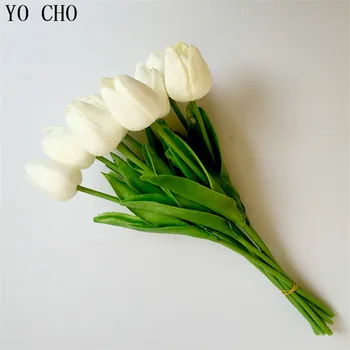YO CHO 21pc/daug PU Tulpės Netikrą Gėlių Nuotakos Puokštė 