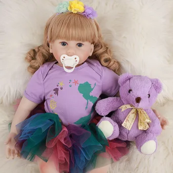 Bebes 60cm boneca atgimsta 24 colių minkšto silikono Vinilinė Lėlė, garbanotas plaukų lėlės, vaikų atostogų dovanų, vaikų augimo partneris