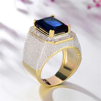 Mėlyna kristalų žiedas vyrams didelis juodas akmuo visiškai imituoti deimantų vestuvių, sužadėtuvių žiedai juosta prabangus vyriškas dydžiai nuo 7 iki 12