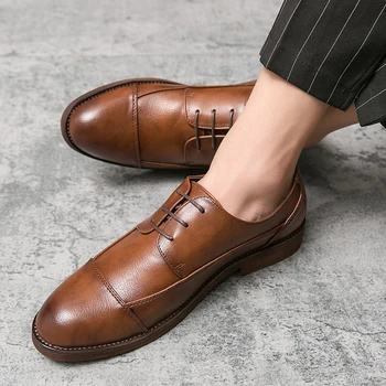 2020 stiliaus mados vyriški batai atsitiktinis odos klasika ruda juoda nėrinių derby batų vyras patogus, gražus oxfords bateliai vyrams