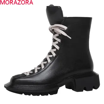 MORAZORA 2020 Naują atvykimo mados batai natūralios odos klasikiniai batai storais kulnais aikštėje kojų rudens žiemos moterų batai