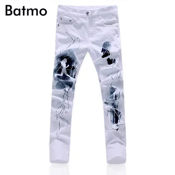 Batmo 2019 naują atvykimo aukštos kokybės spausdinta atsitiktinis slim elastiniai džinsai vyrams,vyriški ploni balti džinsai K35