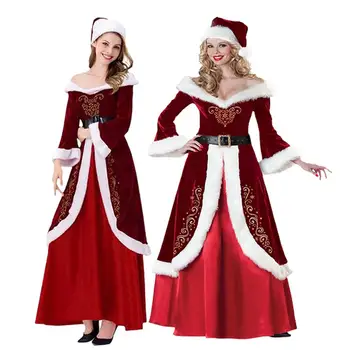 Moterų Kalėdų Senelio Kostiumas Kalėdų Skrybėlę su Suknelė ir Diržas Moterų prabangių kostiumų Santa Claus Cosplay kostiumai, kostiumai