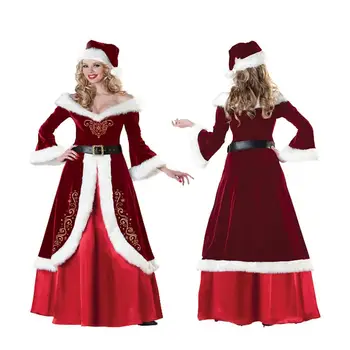 Moterų Kalėdų Senelio Kostiumas Kalėdų Skrybėlę su Suknelė ir Diržas Moterų prabangių kostiumų Santa Claus Cosplay kostiumai, kostiumai