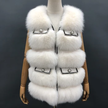 Nekilnojamojo Lapės Kailio Liemenė Balta Pliušinis Žiemos Ponios Trumpas Elegantiškas Mados korėjos Stiliaus Moteris, Kailiniai Paltai MJF-FV-09