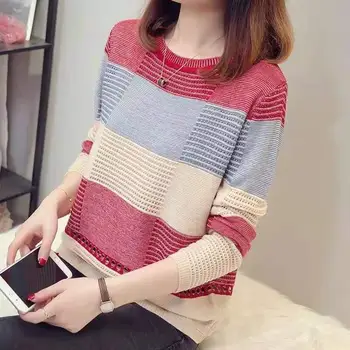 2020 m. pavasarį ir rudenį naujų moterų korėjos versija mažų Qingxin atitikimo spalvos prarasti-dryžuotas ilgomis rankovėmis megztiniai megztinis su