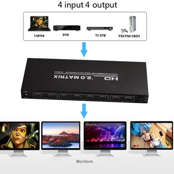 HD 4x4 Matricos Splitter Jungiklis 2x2 3x3 4 Audio Video Converter 4K 60 hz 1080P Tinka RS232 EDID 3D HDR už PS4 PS5 DVD PC Prie TV