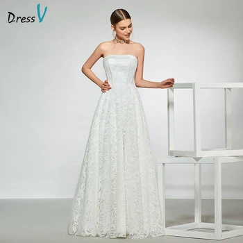 Dressv elegantiškas mėginio stebėjimo kaklo vestuvių suknelė be rankovių nėrinių linija, grindų ilgis paprasta vestuvinės suknelės vestuvių suknelė
