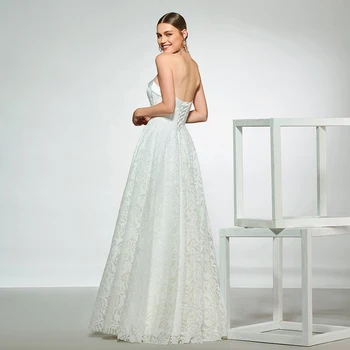 Dressv elegantiškas mėginio stebėjimo kaklo vestuvių suknelė be rankovių nėrinių linija, grindų ilgis paprasta vestuvinės suknelės vestuvių suknelė