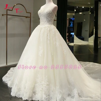 Jark Tozr Užsakymą Pagaminti nuo Peties Backless Duobute Lace A-line Wedding Dresses Su Koplyčia Traukinys Vestido De Noiva Princesa