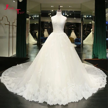 Jark Tozr Užsakymą Pagaminti nuo Peties Backless Duobute Lace A-line Wedding Dresses Su Koplyčia Traukinys Vestido De Noiva Princesa
