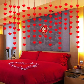 16pcs Raudona Širdis Su Virve Romantiška Vestuvių Dekoravimas Santuokos patalpų Išdėstymas 