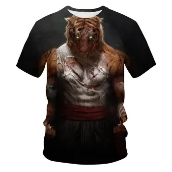 3d liūtas, tigras susiduria su skaitmeninio spausdinimo vasaros vyrų apvalios kaklo trumpomis rankovėmis t-shirt viršų