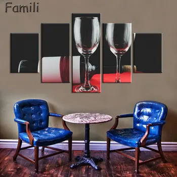 HD Atspausdinta 5 gabalo drobės meno raudonųjų vynuogių vyno taure Ąžuolo statinėse, tapyba ant drobės, sienos nuotraukas kambarį Nemokamas pristatymas