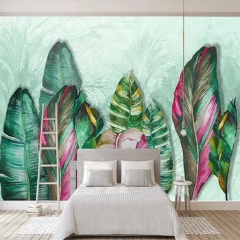 Milofi užsakymą 3D tapetai, freskos Šiaurės paprastų nedidelių šviežių žalių lapų fone sienos gyvenimo kambario, miegamasis apdailos dažymo