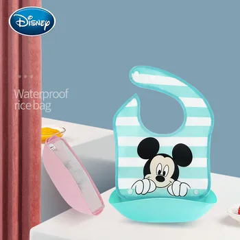 Disney silikono kūdikių mitybos kombinezonai su antkrūtiniais trimatis vandeniui derinys ryžių dubenėlį animacinių filmų vaikams didelę burną seilių