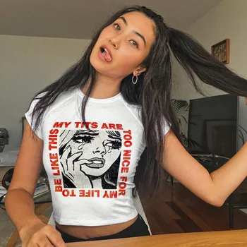 2018 Naujas Moterys Vasarą Mielas Animacinių filmų Laišką, Print T-marškinėliai trumpomis Rankovėmis Seksualus Bambos Nuogos Apkarpyti Viršūnes, O Neck T Shirt S M L