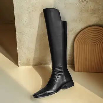 Vichelo Karšto natūralios odos aikštėje kojų med kulno žiemos batai išlaikyti šiltas, klasikinio stiliaus grožį panele streetwear knee-high batai L92