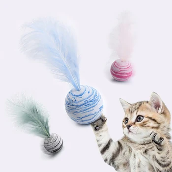 1Pc Funny Cat Žaislų Mados Kūrybos Mielas Pliušinis Kamuolys Dirbtiniais Plunksnų Interaktyvi Katė Kramtyti Žaislas Augintiniui Žaislas Katė Prekes