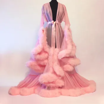 2020 Nauji Moteriški Chalatai Pižamą Chalatas Sleepwear Nuotakos Apdaras Perspektyvos Seksualus Lave Plunksnų Sudegintasis Rankovėmis Uodega Suknelė