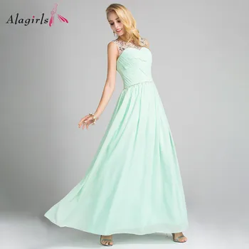 Crystal duobute mėtos žalumo bridesmaid dresses Scoop rankovių šifono rūbeliai Paprasti, grindų ilgio, ilgos suknelės, plius dydis
