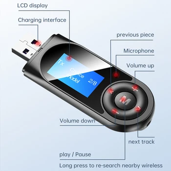 USB Bluetooth 5.0 Adapteris, Garso Imtuvas, Siųstuvas, AUX-3.5 MM Stereo Muzikos Nešiojamos Belaidžio ryšio Adapterius, skirtus Automobilių TV PC Garsiakalbis