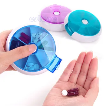 1Pcs Turas Mygtuką, Sukasi 7 Dienas Tablečių Dėžutė Nešiojamų Medicina Konteinerių Kelionės Tabletes Splitter Atveju
